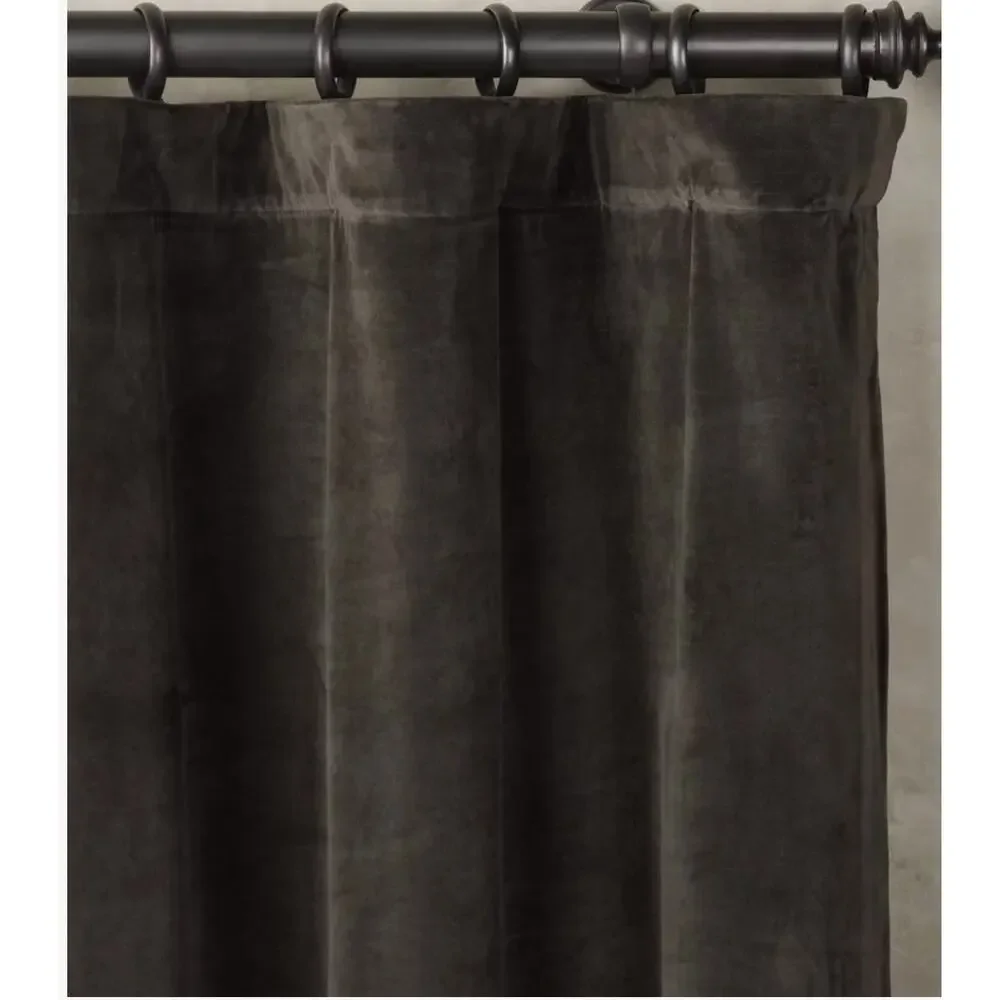 Restoration Hardware Italian Cotton Velvet Solid Green Curtain Panel